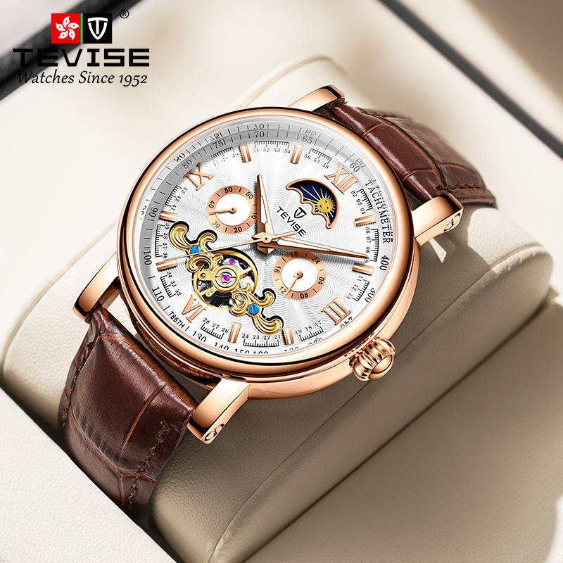 TEVISE New Temperament Thin Mechanical Watch Men's Calendar Large Dial Watch
