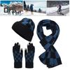 3 Pcs/Set Unisex Winter Beanie Scarf Gloves Set Thickened Warm Cap Check Print Elastic Touchscreen Gloves Windproof Winter Outdoor Cycling Dome Hat