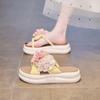 Platform-soled Flower Slippers Women's Summer Outer Wear Beach Shoes 2025 New Versatile Fashion One-word Drag Muffin Sandals