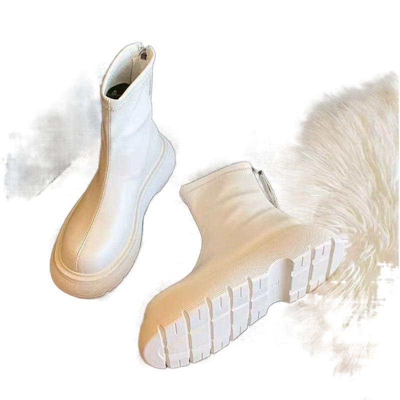 Женские ботинки Martin на толстой подошве и плоском каблуке 2024 года, новые эластичные тонкие ботинки с молнией сзади, короткие ботинки в британском стиле, женские модели