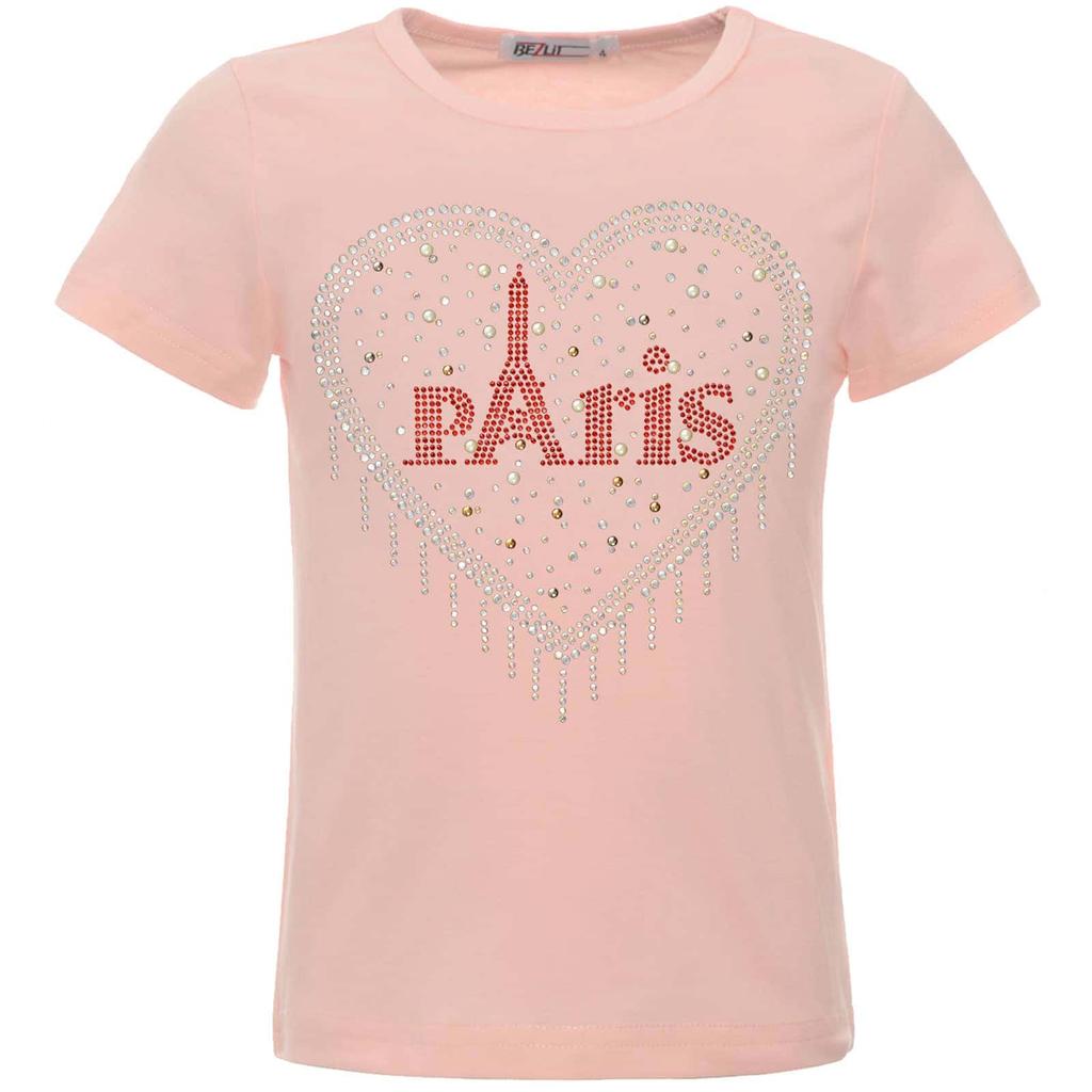 Girls Summer Shirt with Rhinestones In a Heart Motif