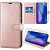 Case for iPhone 17 Pro - BOOLING - Shockproof Wallet Case Pink PU Leather - 2 Tempered Glasses