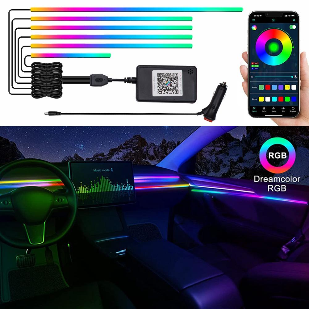 6 в 1 светодиодная RGB-полоса для салона автомобиля, приборной панели, двери, атмосферные лампы, звуковое приложение, активный комплект освещения для ног под землей