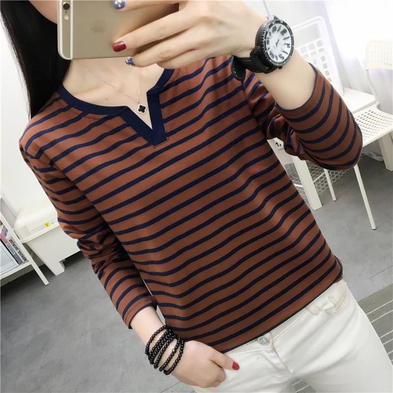 Женская свободная полосатая хлопковая футболка с длинным рукавом для весны и осени