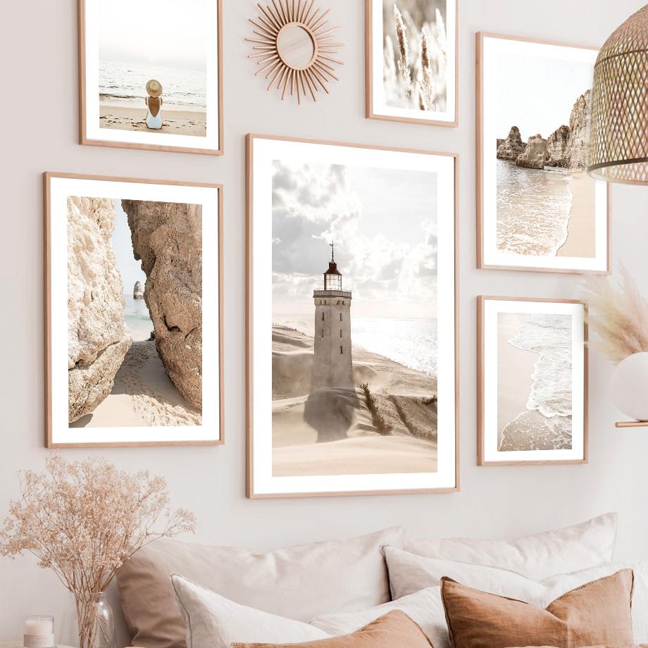 Beige Beach Lighthouse Reed Sea Waves Seascape Wall Art Canvas Painting Posters And Prints Wall Pictures For Living Room Decor