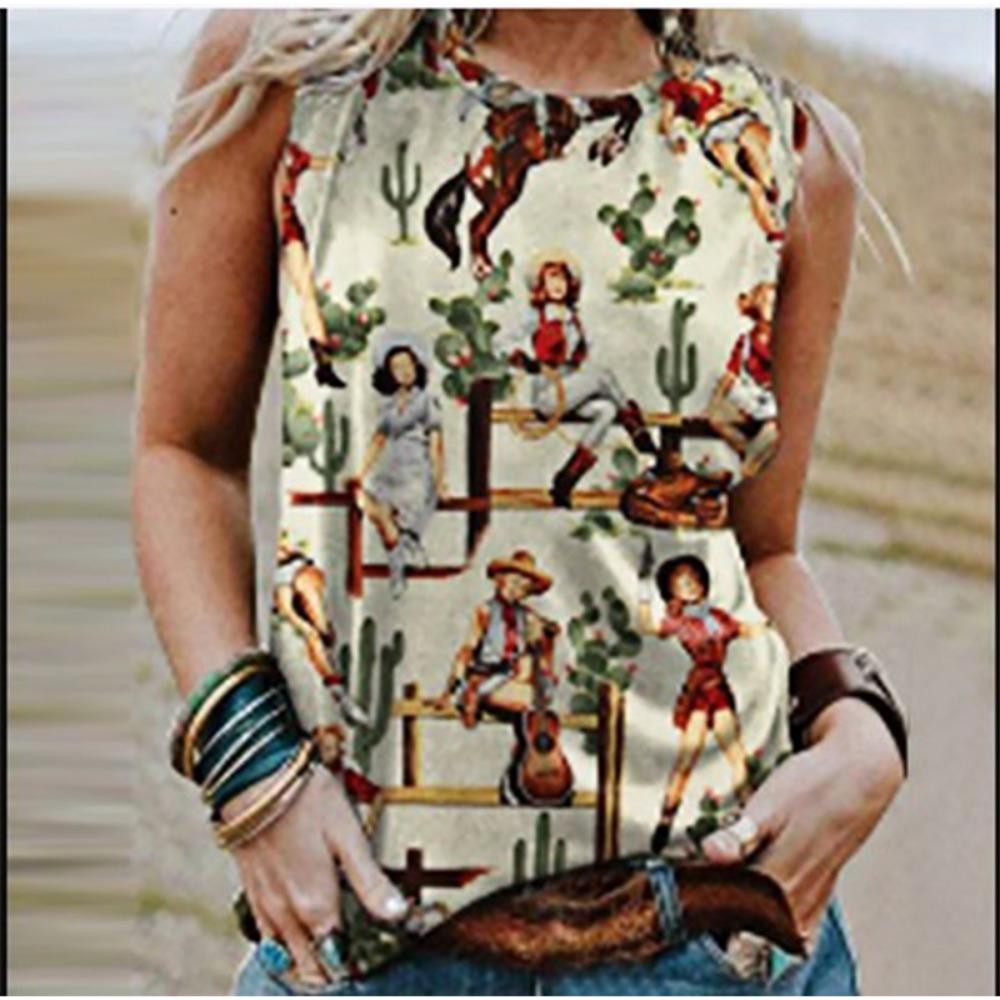 New Western Cowboy Retro Tank Tops Horse 3D Print Summer Women O-Neck Vest Off Shoulder Y2k Sleeveless Camisole Woman Clothing