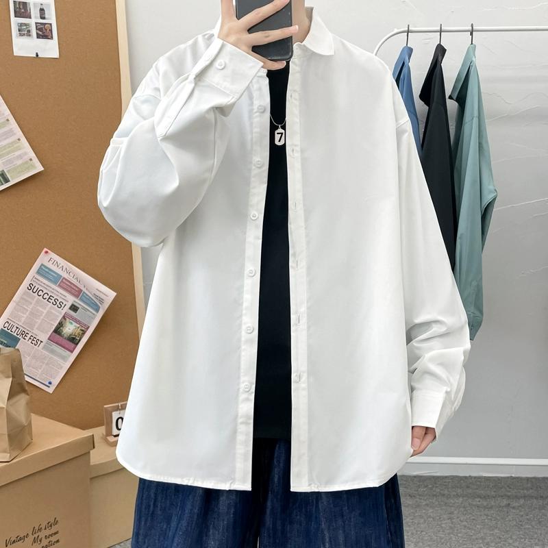 2024 Men White Solid Vintage Shirts Mens Harajuku Fashion Oversize Shirt Male Black Casual Streetwear Blouses Plus Size