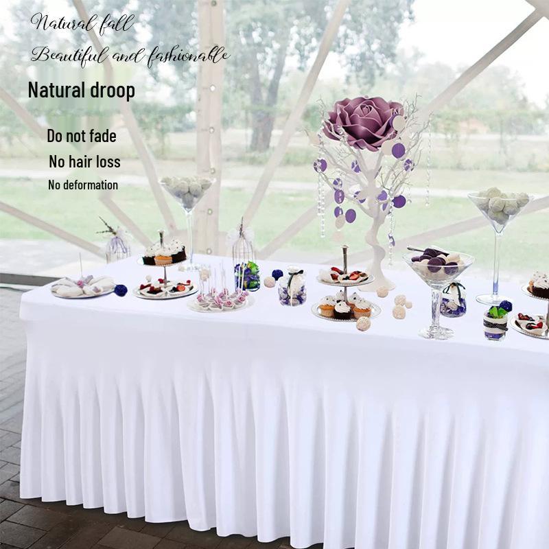 Solid Color Stretch Rectangular Table Skirt for Banquets and Conferences