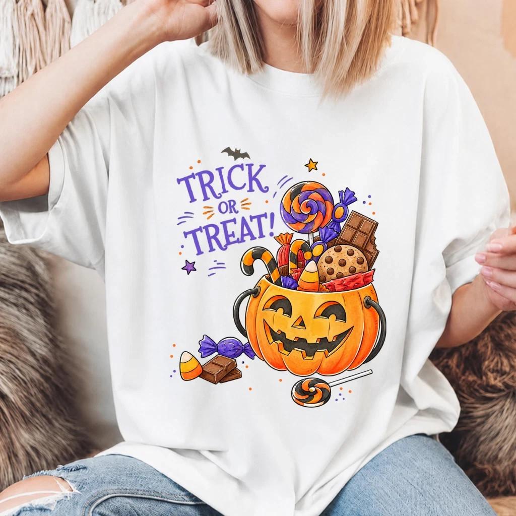 Cute Jack O Lantern Shirt Trick Or Treat Sweets Graphic Tee Vintage Sizes S–5XL