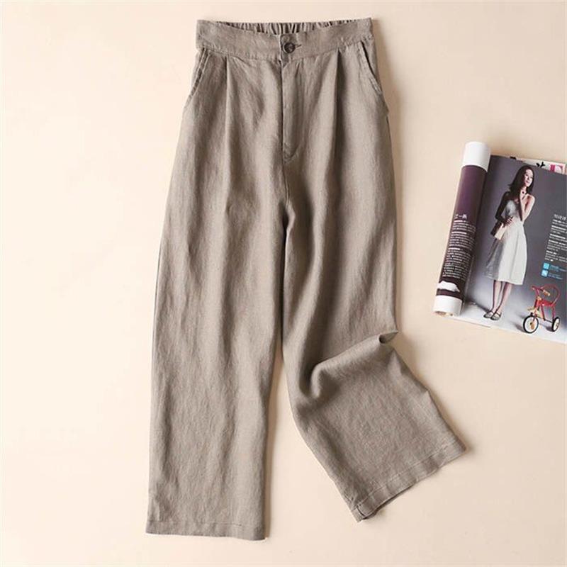 Summer New Solid Casual Wide Leg Pants for Women Fashion Cotton and Linen Loose Pants Woman High Waist Elegant Simple Women Trousers 24711