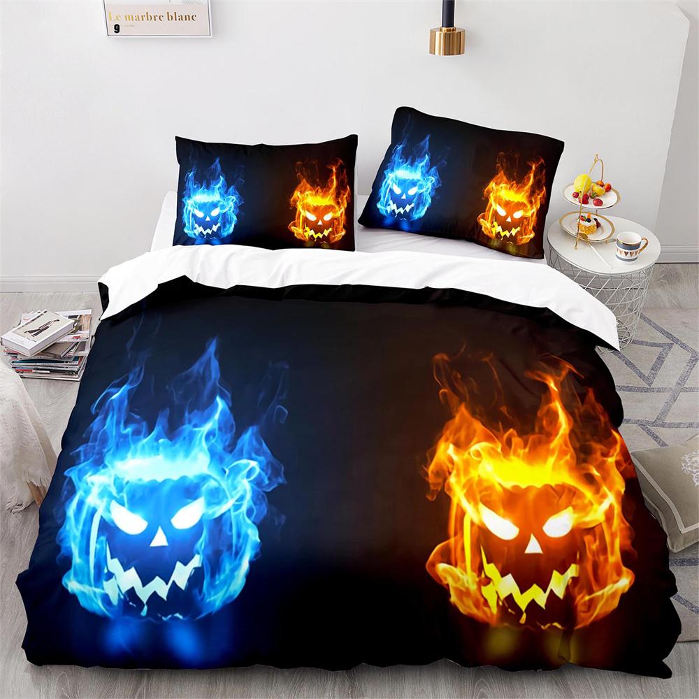 Комплект постельного белья с цветным рисунком «Огонь», сине-оранжево-зеленый, с рисунком «Огонь», размер King Queen для детей, мальчиков и подростков