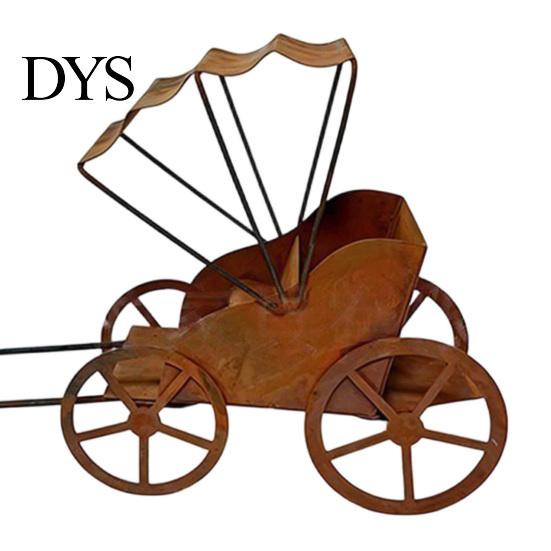 Weatherproof Garden Decor Rustic Rickshaw Ornament, Decorative Metal Yard Sculpture, Fun Decorations Retro Outdoor Decoration for Lawn Patio Backyard