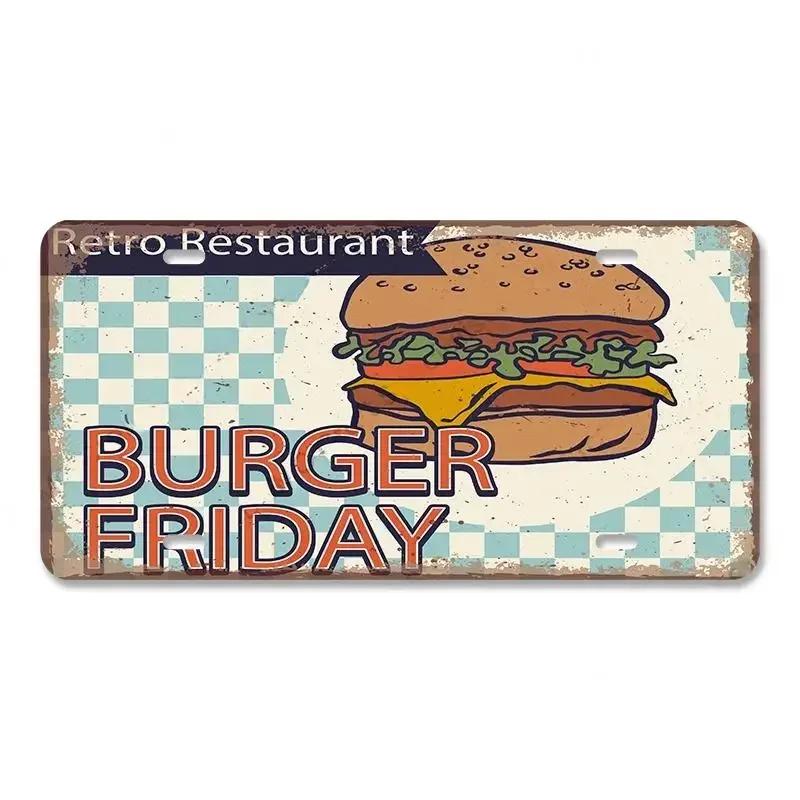 Vintage Delicious Foods Plate Metal Aluminum Sign Pizza Hot Roll Sandwich Donuts Metal Poster Home Cafe Restaurant Wall Decor