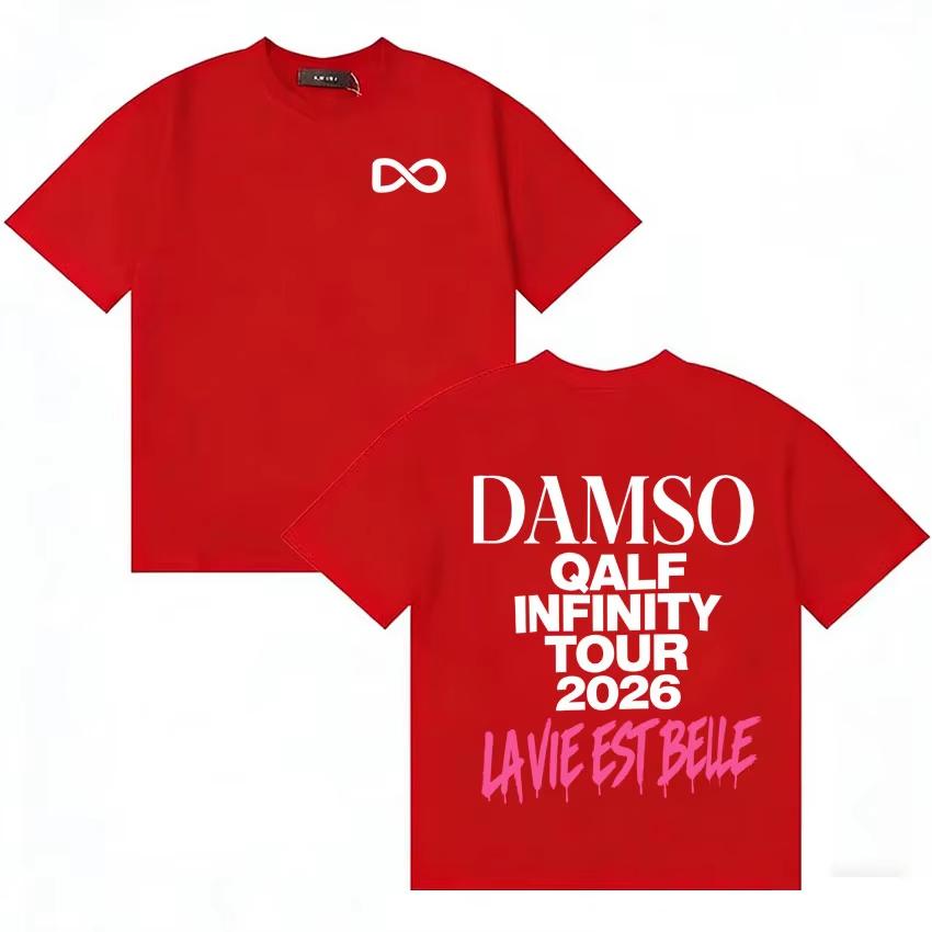 Singer French Damso Classic Qalf Infinity Symbol Letters Print Fashion Neck cotton Tshrit Oversized unisex