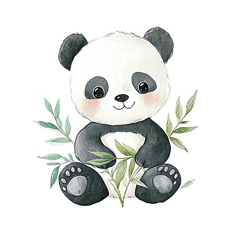 Poster Cute Panda Among Leaves Poster Cute Panda Among Leaves, 30X40 Cm, Black Aluminum Frame, 230 Gsm Matte Paper