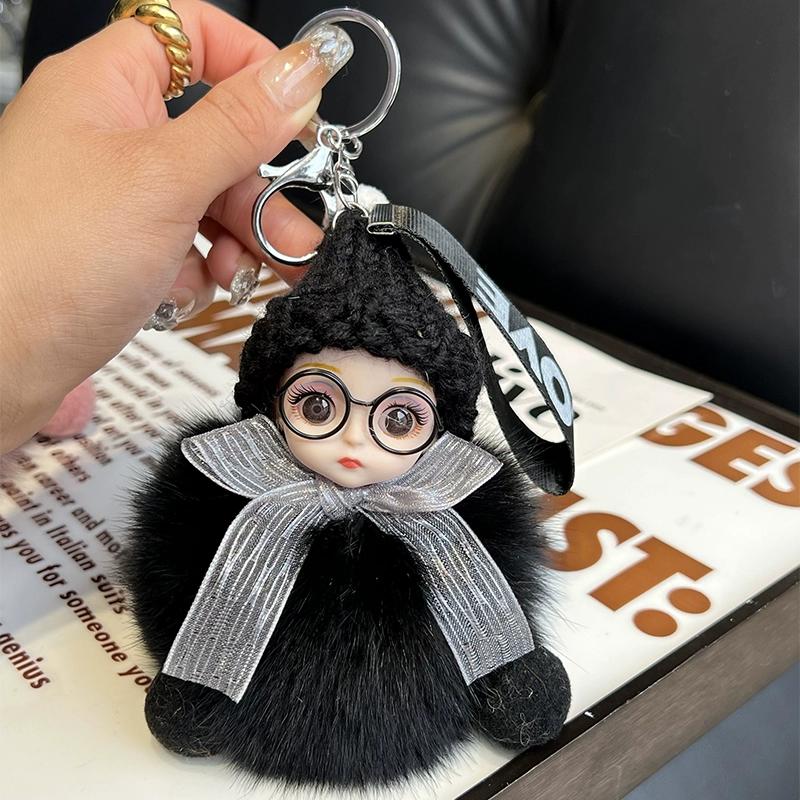 Кукла из натурального лисьего меха Брелок-подвеска для автомобиля Милая плюшевая кукла Кукла Подвеска для сумки-книги Кукла Подарок для пары