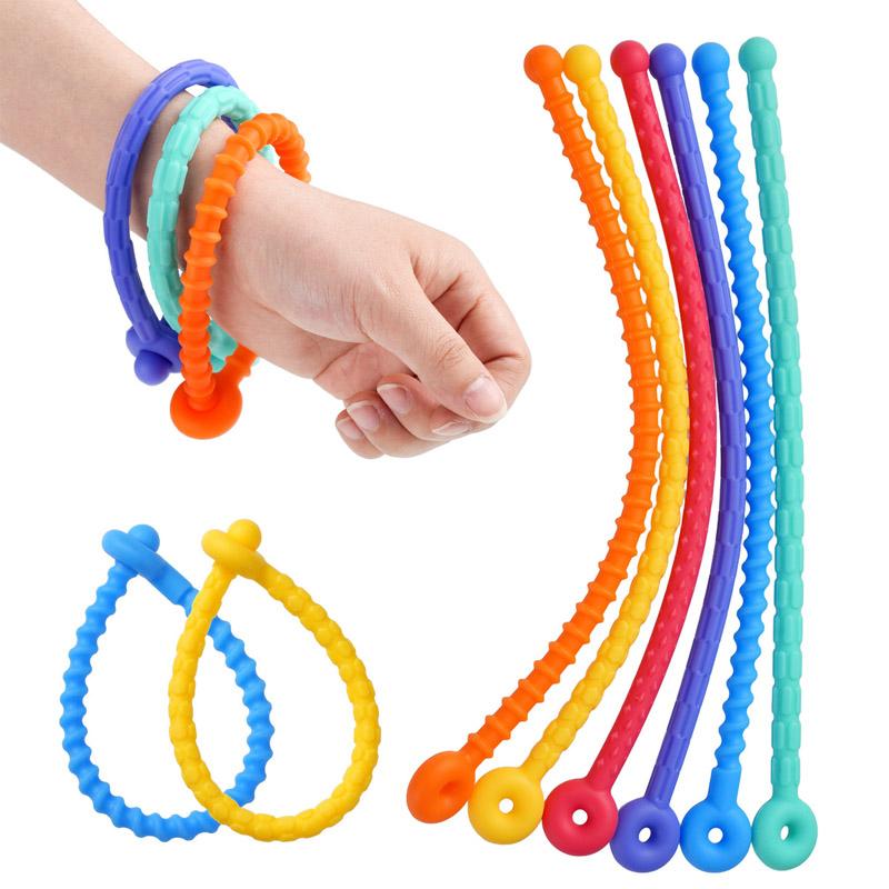 6PCS Sensory Stick Textured Silicone Stretchy Strings Fidget Toys for Calming Down Anxiety ADHD Autism Stress Relief Gifts