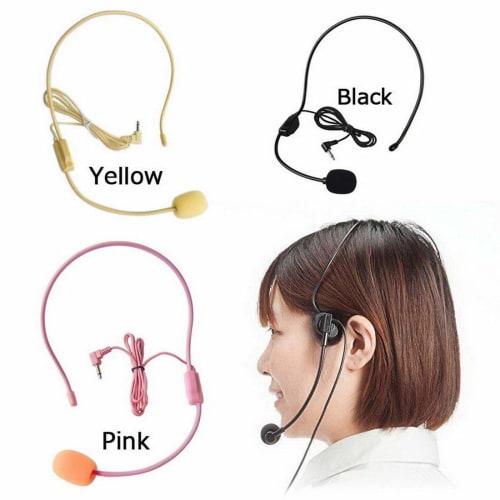 Wired Condenser Microphone Headset for Loudspeakers - Suitable for Lectures, Presentations, and Outdoor Events - 3.5mm Plug, Pink/Yellow/Black (1 Piec