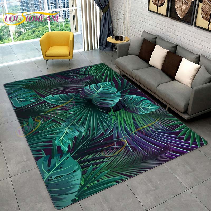 Ковер с тропическими листьями монстеры, современный ковер в стиле INS для гостиной, спальни, зеленый ковер с банановыми листьями, ковры с тропическими пальмовыми листьями