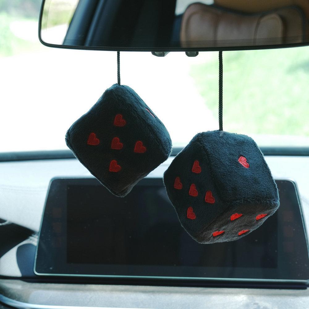 A Pair Of Plush Dice Heart-shaped Decorations For Car Rearview Mirrors, Retro Square Decorative Dice For Car Hanging Accessories