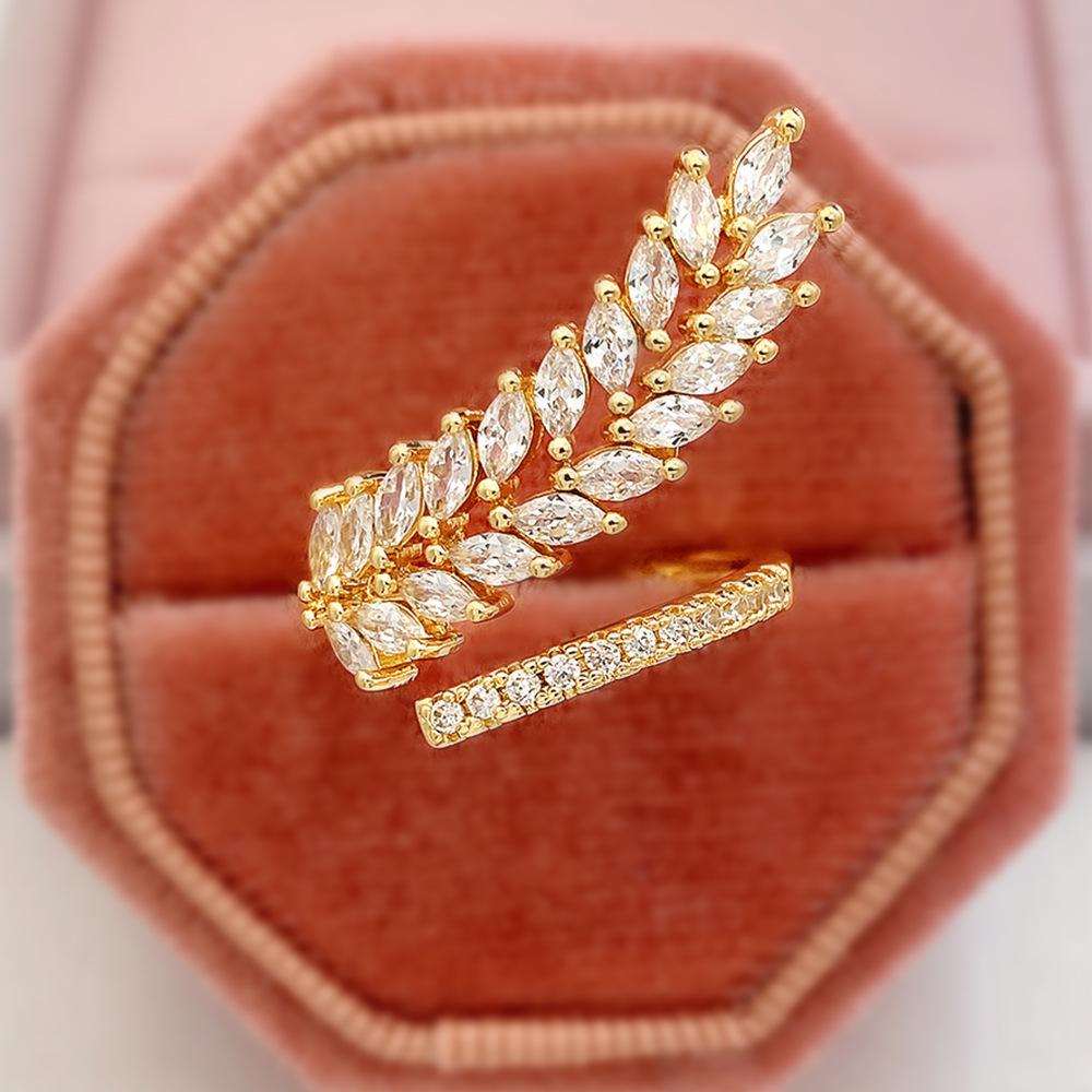 Роскошное женское кольцо Cao Shiruili с пшеничным колосом и цирконом