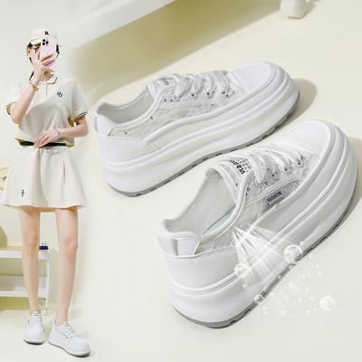 Дышащие белые туфли с низким берцем для женщин, новые летние туфли интернет-знаменитостей с большой головкой, повседневные кроссовки на толстой подошве Zy1805