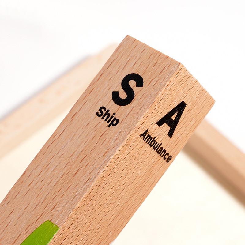 Stacking Kids Wooden Blocks With Cognitive Domino Game For Development Preschool