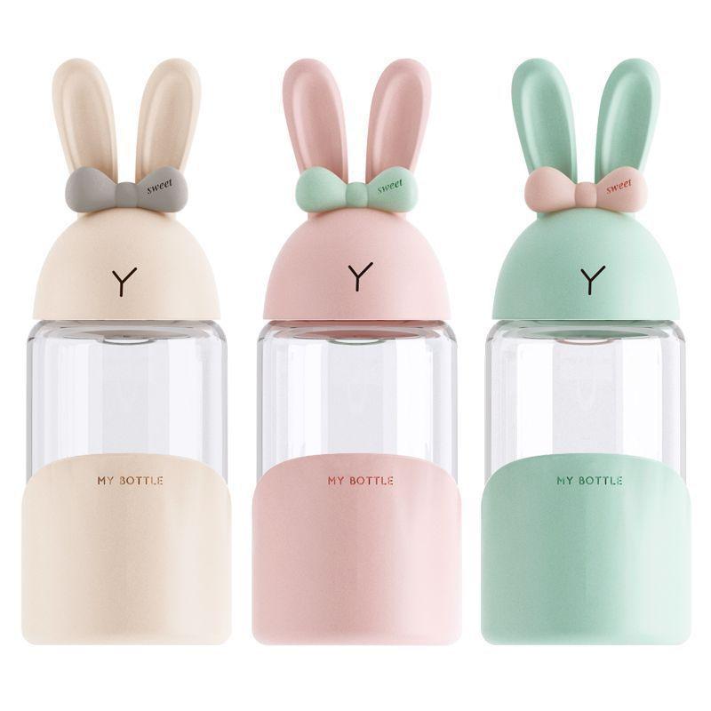 Очаровательная стеклянная бутылка для воды с кроликом для девочек, дорожная кружка с кроликом, чашка для сока