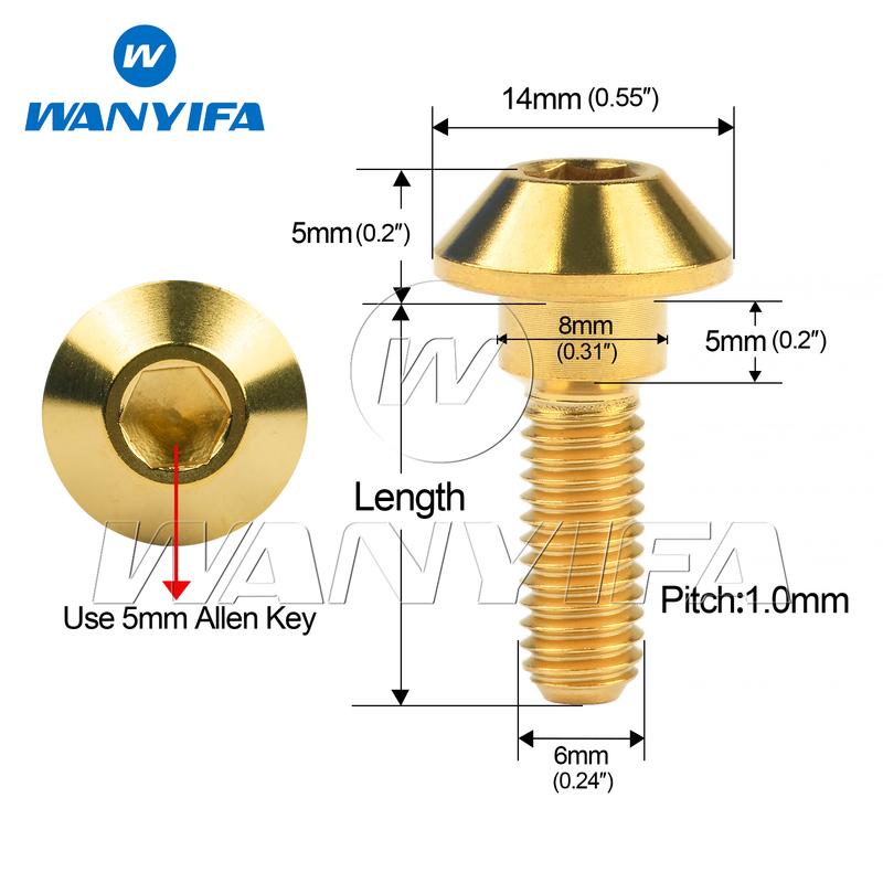 Wanyifa 6pcs Titanium Bolt M6x20 25mm Taper Conical Hex Head Step Screws for Motorcycle Yamaha Disc Brake Ti Fasteners