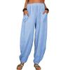 Women's Harem Pants Summer Casual Retro Large Size Cotton and Linen Pants Elastic Waist Wide Leg Pants Home Pants