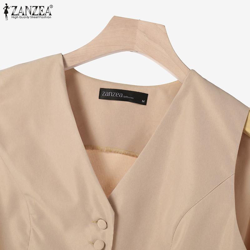 ZANZEA Женские летние комплекты из однотонных маек с V-образным вырезом и юбки А-силуэта