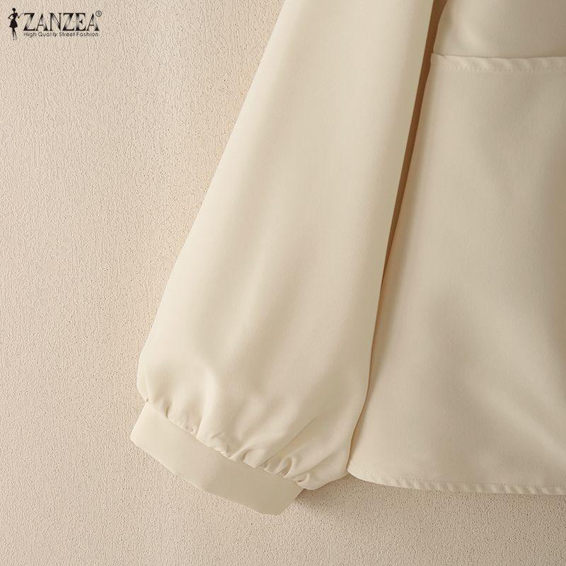 ZANZEA Женская повседневная блузка с воротником-стойкой и длинным рукавом