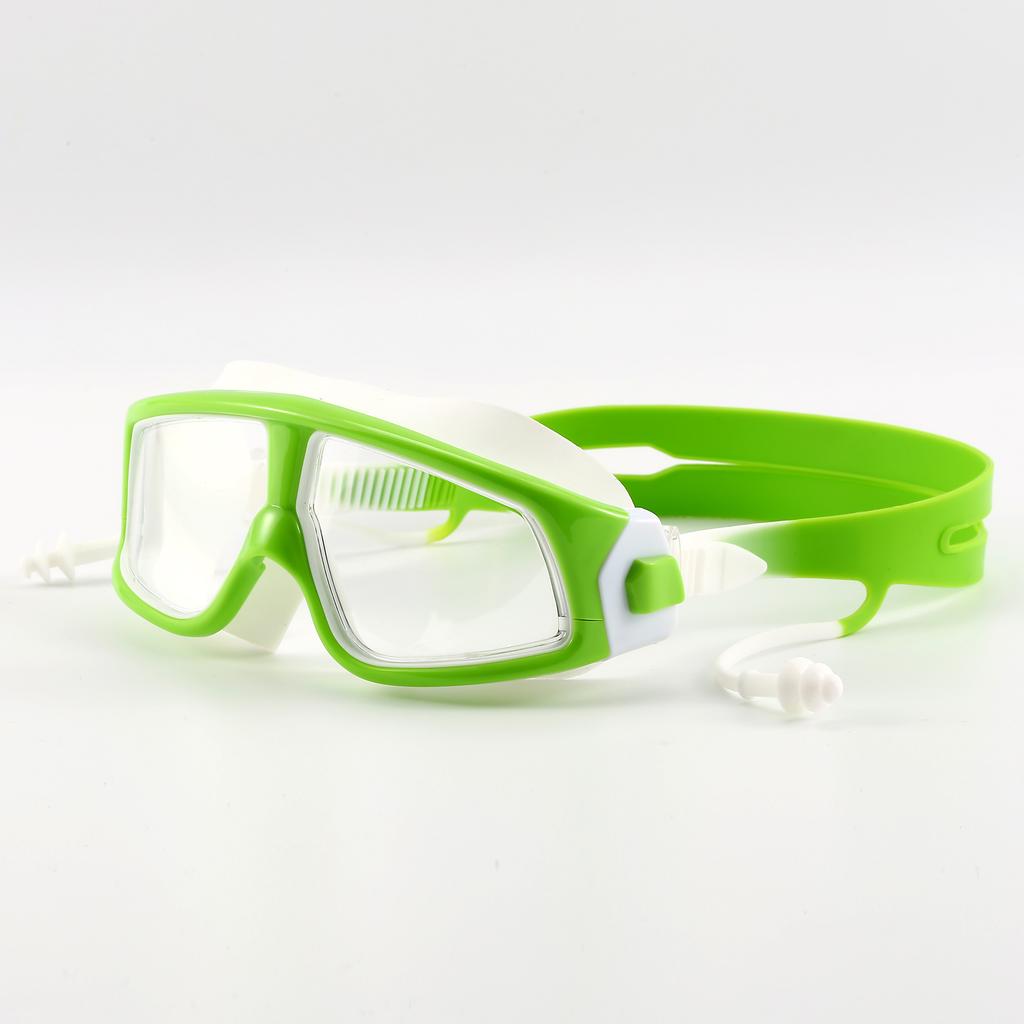 Children Big Frame Swimming Glasses with Earplugs Anti-fog Swimming Glass Boys and Girls Swimming Pool Beach Glasses Swimming