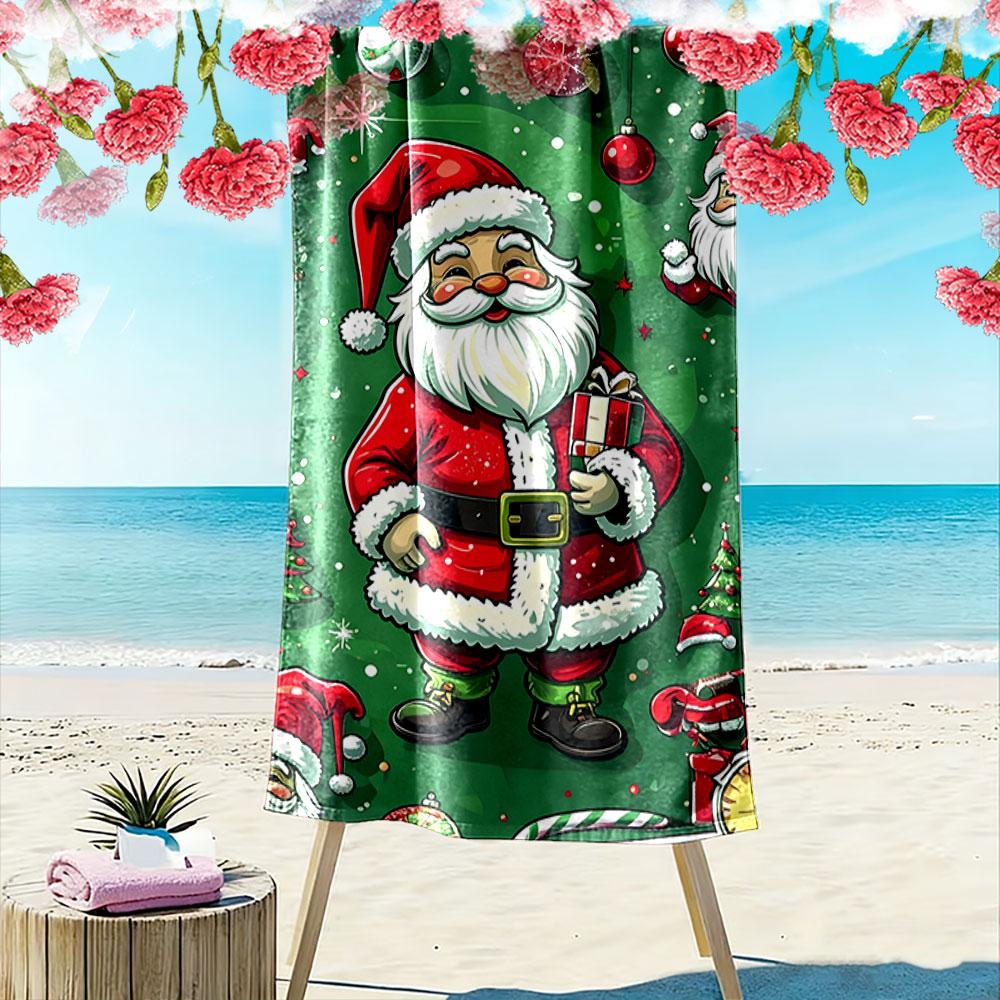 Joyful Santa celebrations Print beach towel, quick drying, suitable for travel, outdoor sports, jogging, the beach and swimming, gift
