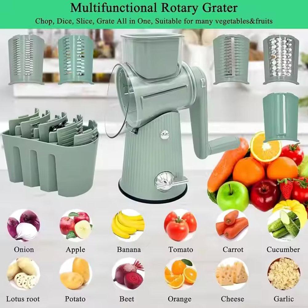 5 In 1 Rotary Cheese Grater With Handle Manual Vegetable Grinder Graters Base Suction J4Z6
