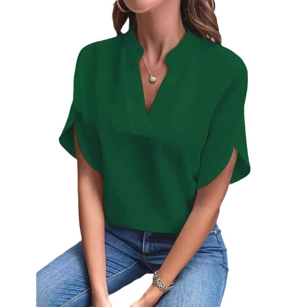2024 Women's Casual Summer V-neck Loose Solid Color Blouse