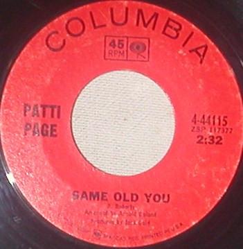 7inch Record PATTI PAGE Same Old You 444115 COLUMBIA 1966 US Pop Used