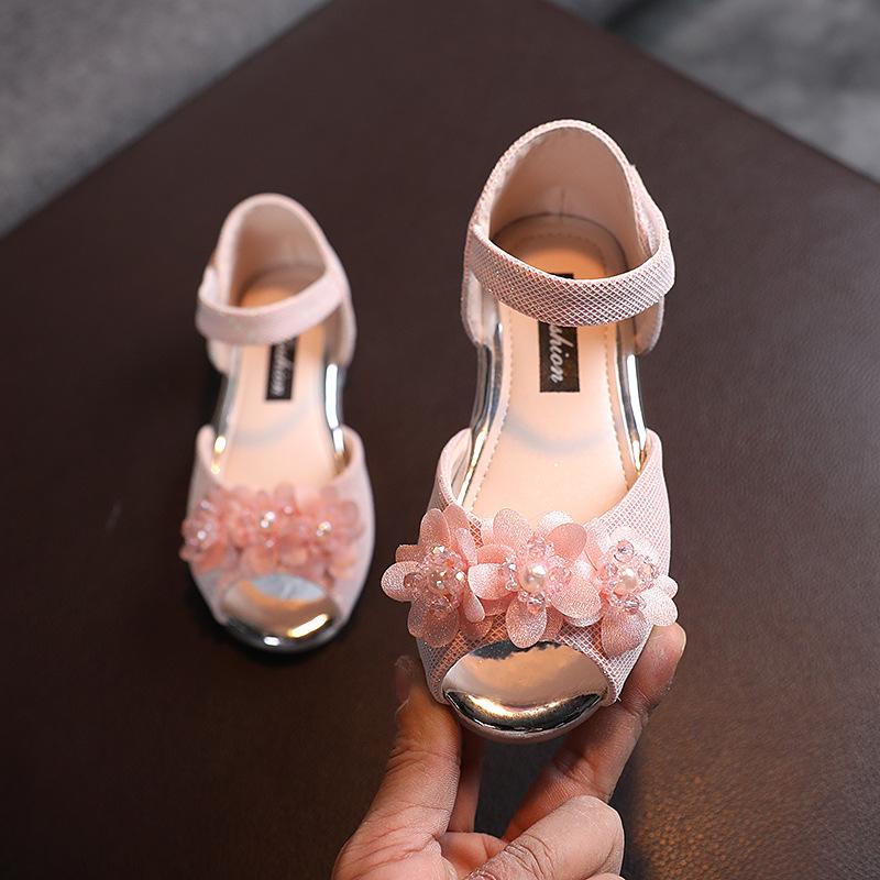 Туфли с цветами и стразами для девочек, модельные туфли на низком каблуке с цветочным принтом для свадебной вечеринки, туфли-лодочки, туфли принцессы для детей ясельного возраста
