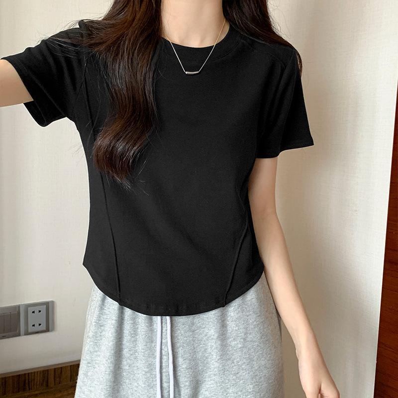 Летняя новая белая футболка с коротким рукавом женская правое плечо обтягивающий дизайн короткая чистая похоть нерегулярный топ рыбья кость