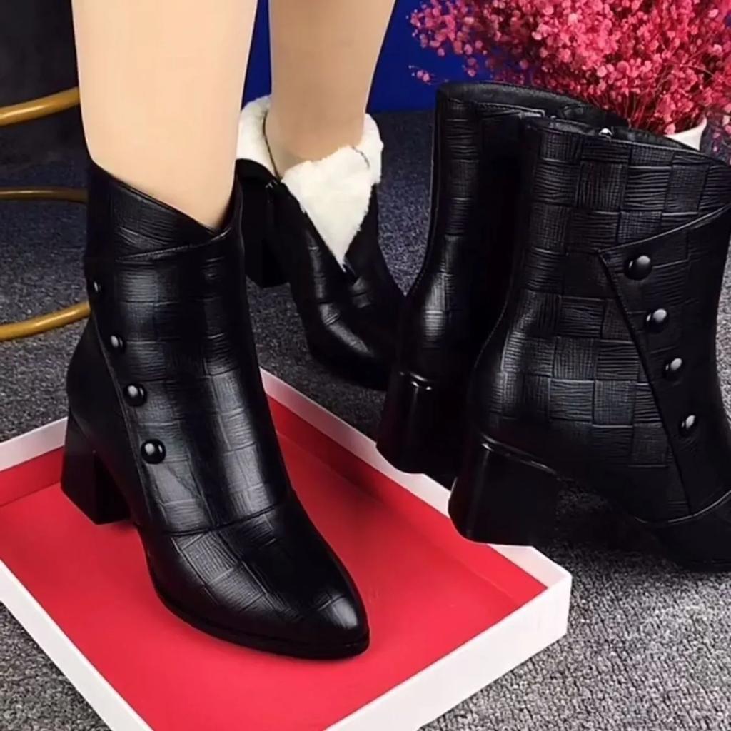 Женские модные ботильоны женские осенне-зимние новые остроконечные квадратные каблуки черные ретро вечерние женские осенне-зимние короткие сапоги