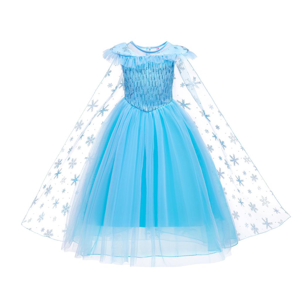 Cross-border foreign trade Ice and Snow Queen dress Fluffy yarn dress with cape Frozen Princess Elsa dress