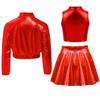 Metallic Shiny Jacket Set for Girls: Turn-Down Collar Long Sleeve Coat with Turtleneck Tank & High Waist A-Line Skirt