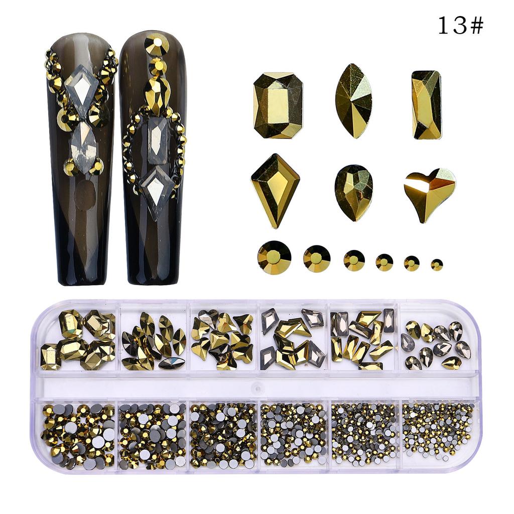 12 Grid Nail Art Diamond Special-Shaped Diamond Flat-Bottomed Rhinestone Ab Nail Art Jewelry Drill Nail Decoration Direct Sales