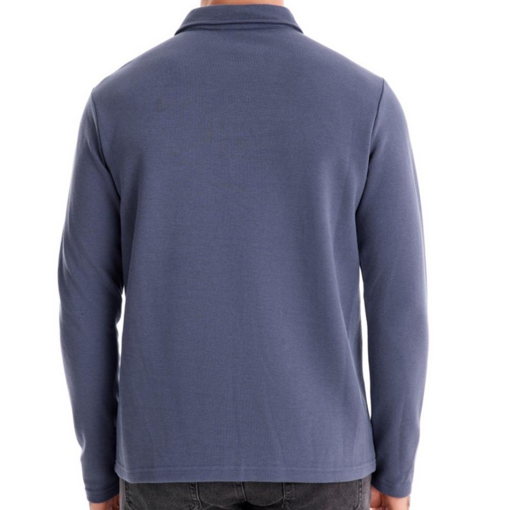 Autumn And Winter New Men'S Washed Long-Sleeved Lapel Polo Shirt Casual Solid Color Top Trendy Versatile Polo