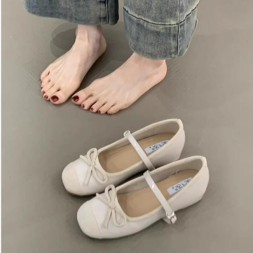 Французские красные туфли Мэри Джейн с внутренней стороны, увеличивающие рост, женские, весна 2025, новые балетки с неглубоким горлом и одним словом «бабушкины туфли»