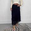 Women Midi Skirt Elastic High Waist Multi Layer Mesh Yarn Long Skirt Solid Color Slimming Style Versatile Skirt