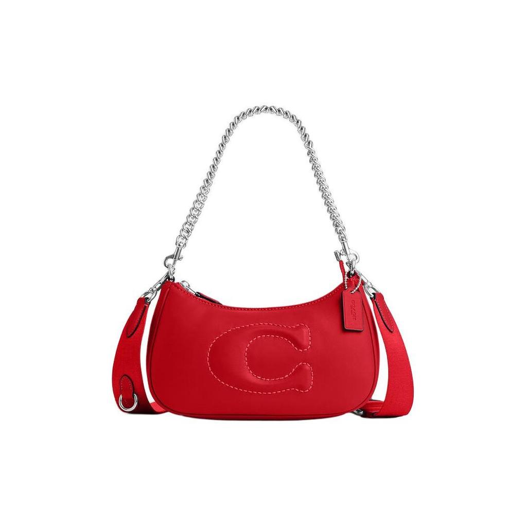 Coach Teri 24 Однотонная Большая Логотип Стеганая Многофункциональный Карман Молния Кожаная Сумка-Тоут Женская сумка-тоут Серебристый Ярко-Красный CJ608-SVRCK