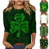 3/4 Sleeve Shirts For Women St. Patrick's Day Print Graphic Tees Blouses Casual Plus Size Basic Tops Pullover