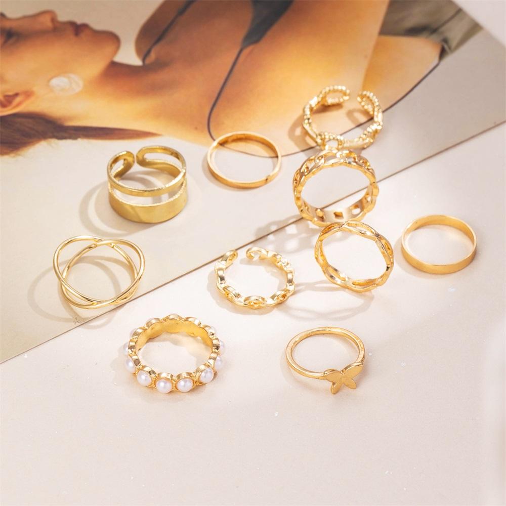 Элегантное и универсальное модное металлическое кольцо-бабочка, набор из 10 предметов, простое кольцо, популярные женские украшения