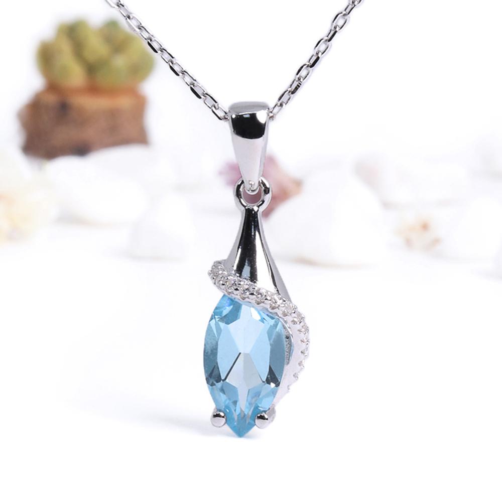 Женское ожерелье из стерлингового серебра 925 пробы с подвеской из натурального небесно-голубого топаза, изящные ювелирные украшения для вечеринки, дня рождения, повседневной носки